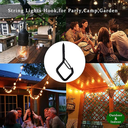 20 PCS Q-Hanger Hooks for String Lights, Ceiling Hooks for Hanging Plants, Wind Chimes, Bird Feeders, Lanterns, Christmas Decorations (Square Hanger) Black