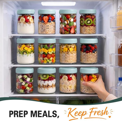 16 oz Mason Jars, 6 Pack Overnight Oats Containers with Lids for Yogurt, Parfait Cup With Lids for Breakfast, Clear Glass Jars Round for Storage, Sugar, Prep Meal, Food, Pudding, Home, Blue