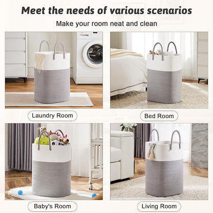 Artfeel Laundry Basket,Woven Cotton Rope Laundry Hamper,40L Versatile Storage for Dirty Clothes,Baby Toys,and Blankets in Bathroom, Nursery,and Living Room