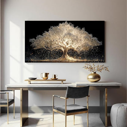 Canvas Wall Art Decor Large Gold Fantasy Tree Of Life Wall Canvas Art For Living Room Pictures Art Decor Artwork White Modern Aesthetics Prints For Home Bedroom Office Room Wall Decor 24×48 Inch