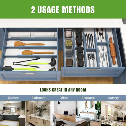 ANTOWIN Bamboo Drawer Dividers, Expandable Drawer Separators Splitter,17-22 inches Long Adjustable Spring-loaded Organizer for Large Utensil, Clothes, Tools Drawers (Blue)