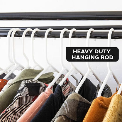 HOLDN’ STORAGE Portable Wardrobe Closet - 65 lb Large Capacity, Internal Heavy Duty Metal Rod, Zipper & Clear Window, Durable Clothes Organizer, Tool-Free Easy Assembly, Black Canvas Cover