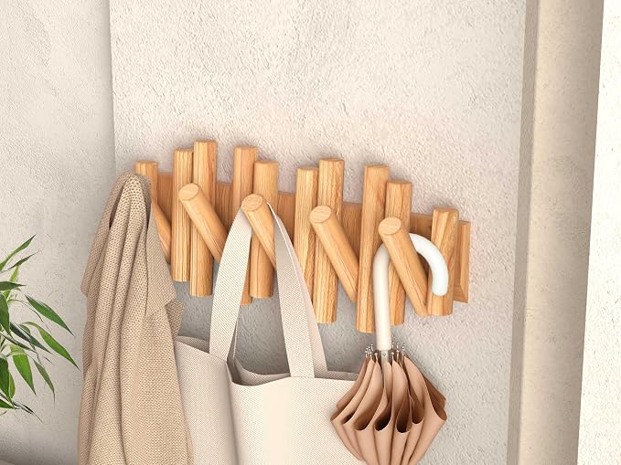 Folding Wall Coat Rack - entryway Hooks foldable - Wooden Coat Rack Wall Mount - modern Wall Mounted Coats Rack - Coat Hanger Walls Mount Coat Racks - folding coat hooks for Key bag clothes towels