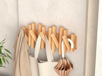 Folding Wall Coat Rack - entryway Hooks foldable - Wooden Coat Rack Wall Mount - modern Wall Mounted Coats Rack - Coat Hanger Walls Mount Coat Racks - folding coat hooks for Key bag clothes towels