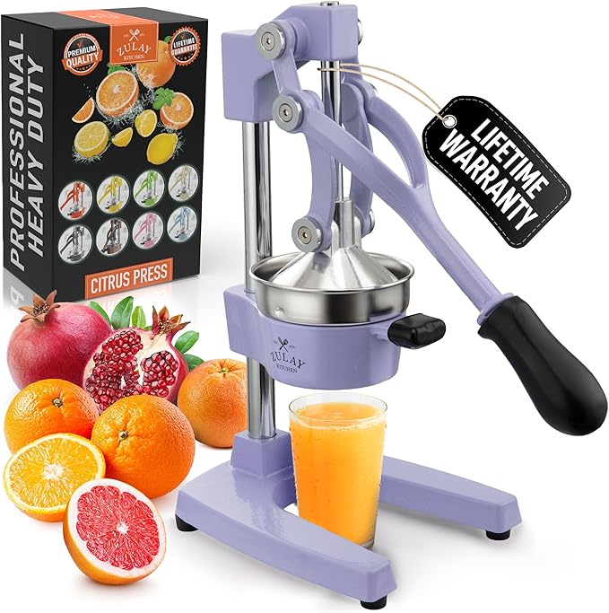 Zulay Kitchen Cast Iron Juicer - Heavy Duty Manual Juicer with Detachable Strainers for Easy Cleaning, Orange Juice Press for Citrus Fruits, Perfect for Bartenders, Juice Lovers & Health Enthusiasts