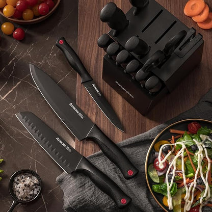 Knife Set, Astercook 15 Pieces Knife Sets for Kitchen with Block, Dishwasher Safe Kitchen Knife Set with Built in Sharpener Block, German Stainless Steel Kitchen Utensils Set