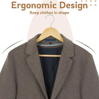 ELONG HOME Wooden Hangers, 30 Pack Slim Wood Coat Hangers with Extra Smooth Finish, Precisely Cut Notches and Chrome Swivel Hook, Wooden Clothes Hangers for Shirt Suit Jacket Dress, Natural