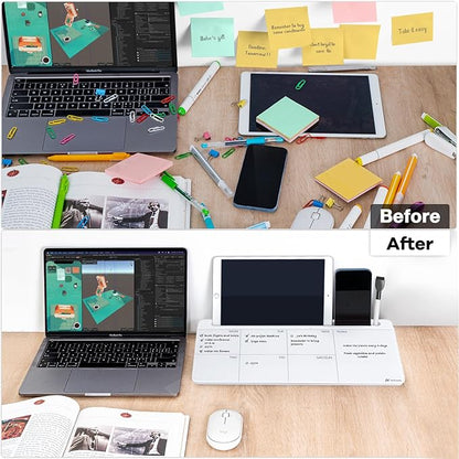 Varhomax Glass Weekly Dry Erase Desk White Board, Desktop to Do List Planner Whiteboard Calendar with Storage Caddy Memo for Home and Office, White