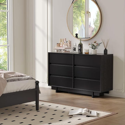 47" Wide Dresser for Bedroom with 6 Drawers,Black Modern Dressers Chest of Drawers,Wooden TV Stand,Closet Clothes Organizer for Bedroom,Hallway