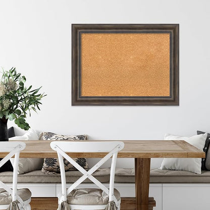 Amanti Art Natural Cork Board for Wall, 25x33 Vision Board with Brown Wood Frame, Medium Corkboard Office Decor for Home Organization, Rustic Farmhouse Corkboard Pinboard to display items for home