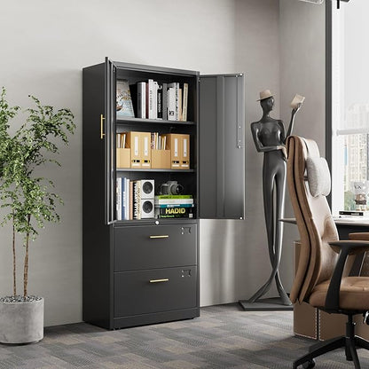 2 Drawer File Cabinet with Lock,Metal Filing Cabinet with Doors for Home Office School for Hanging Letter/Legal/F4/A4 Size Folders,Required Assembly,Black