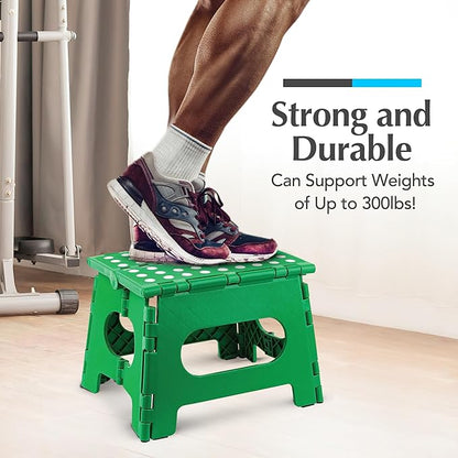 Handy Laundry Folding Lightweight Step Stool - Sturdy Enough to Support Adults - Opens Easy with One Flip - Great for Kitchen, Bathroom or Bedroom (Green - 9 Inch)