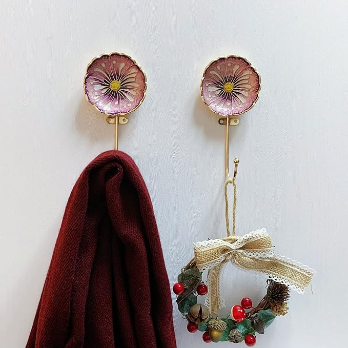 Vintage Flower Shaped Decorative Wall Hooks Rack Hangers for Hanging Clothes Coats Towels Keys Hats, 2 Pack Antique Metal Mounted Wall Hook