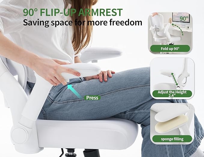 White Office Chair for Big and Tall People - 400lbs Wide Seat Computer Desk Chair Gaming Ergonomic High Back Cushion Lumbar Support with Comfy Mesh Swivel Rolling Home, Task Chair