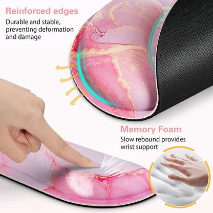 Mouse Pad with Wrist Rest Set,Qomolama 3-in-1 Wrist Support Mousepad Set,Gaming with Anti-Skid Base,Ergonomic Mouse Pad,Memory Foam Keyboard Gel Wrist Rest