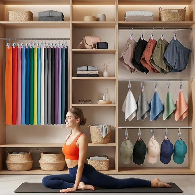 30 Pack Pants Hangers with Clip, Legging Organizer for Closet, Yoga Pants Hangers, Space Saving Hanging Closet Organizer and Storage for Socks, Panties, Underwear, Pants and Jeans (Pink)