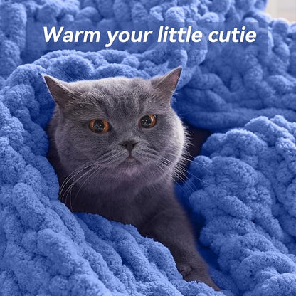 Negwoo Chunky Knit Throw Blanket, 30''*40'' Knitted Throw Chenille Yarn for Bed Couch, Handmade Light Blue Crochet Big Thick Blanket, Machine Washable Cute Comfy Blanket for Home Decor