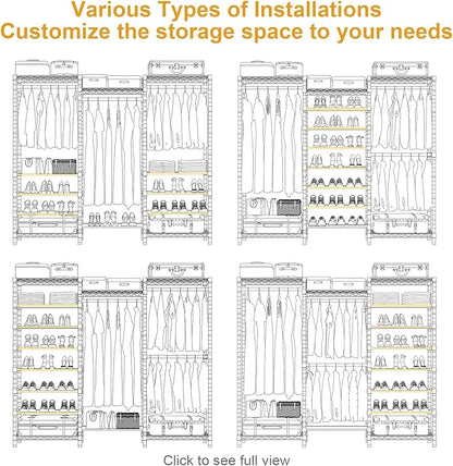 E16 Heavy Duty Clothing Rack（With 7-Tier Adjustable Shoe Rack） Freestanding Clothes Rack for Hanging Clothes，Metal Closet Storage Organizer Large Wardrobe，69'' W x 15.8'' D x 76.2'' H，White