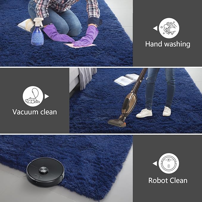 Shag Runner Rug for Bedroom Living Room 3x7 Upgrade Non-Slip Fluffy Soft Bedside Rugs,Blue Shaggy Carpet for Livingroom Dorm Home Decor Aesthetic