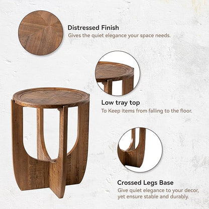 COZAYH Rustic Farmhouse End Table, French Country Accent Side Table for Family, Dinning or Living Room, Small Spaces, Modern, Round, Brown End Table