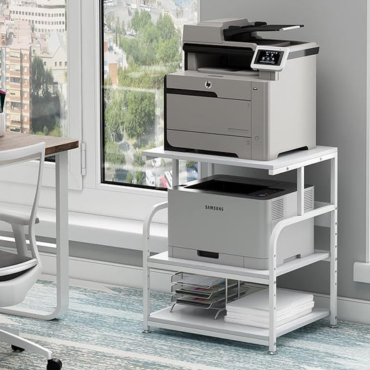 Fannova White Printer Stand, 23.6 x18.9 x 30 Inches Big Size Printer Table with Adjustable Shelf, 3 Tier Rolling Printer Cart with Wheels for Home Office Storage and Organization