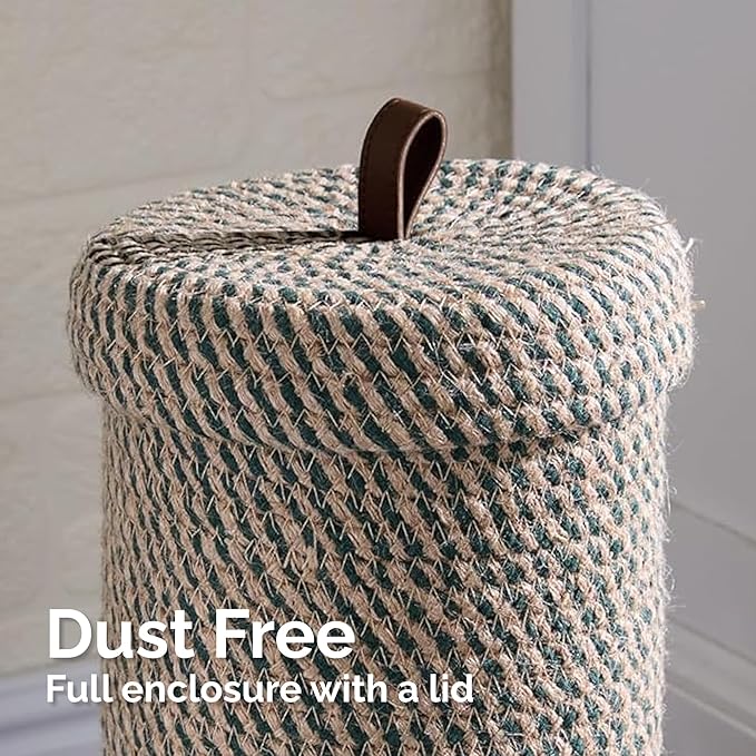 Toilet Paper Holder, Boho Decor Toilet Paper Storage Stand for Bathroom,Cotton Handmade Woven Paper Basket for Mega Roll,3 Rolls of Toilet Tissue Storage, Santa Green&Jute