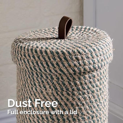 Toilet Paper Holder, Boho Decor Toilet Paper Storage Stand for Bathroom,Cotton Handmade Woven Paper Basket for Mega Roll,3 Rolls of Toilet Tissue Storage, Santa Green&Jute