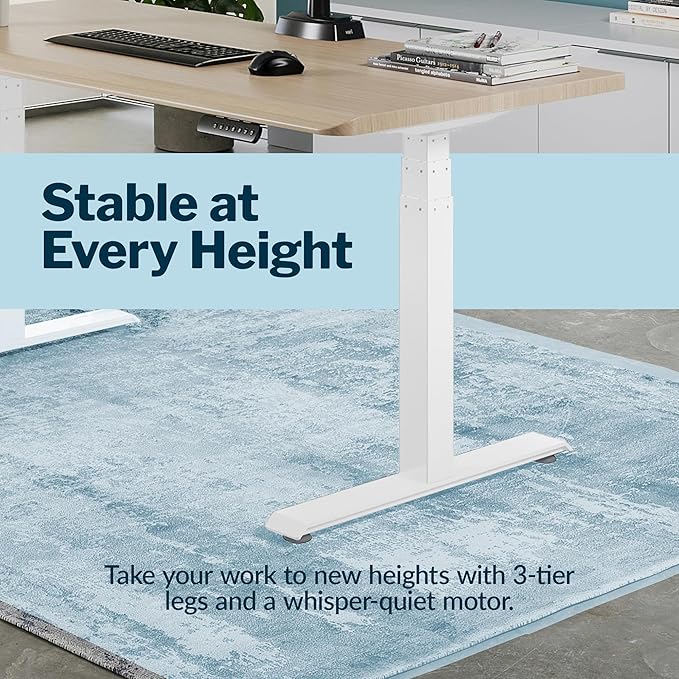Vari ComfortEdge 72x30 Inch Electric Standing Desk – Height Adjustable Large Office Sit Stand VariDesk with Sloped Edge, Memory Presets, 180 LB Capacity + Tool-Free Assembly (Light Wood)