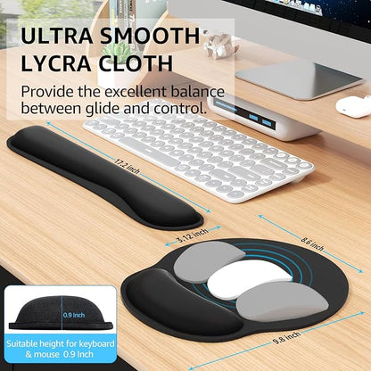 KTRIO Ergonomic Keyboard Wrist Rest & Mouse Pad with Wrist Rest, Black | Memory Foam Wrist Support, Ergonomic Design, Non-Slip Base, Office and Home Use