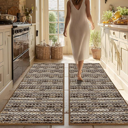 Kitchen Rugs Sets of 2-Non Slip Kitchen Mats for Floor-Thick Stain Resistant Vintage Kitchen Floor Mat Runner Carpet for Hallways Entryway Laundry Room Washable（Brown 20"x47"+20"x47"）