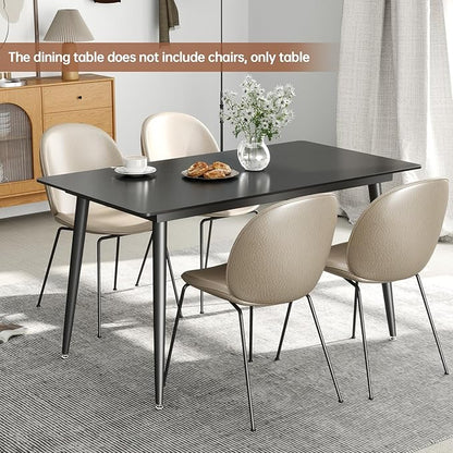 Dining Table, Sintered Stone Kitchen Table, 55'' Black Modern Rectangular Slate Patio Table with Metal Legs, Indoor Outdoor Stone Dining Table for Patio, Backyard, Scratch and Heat Resistant