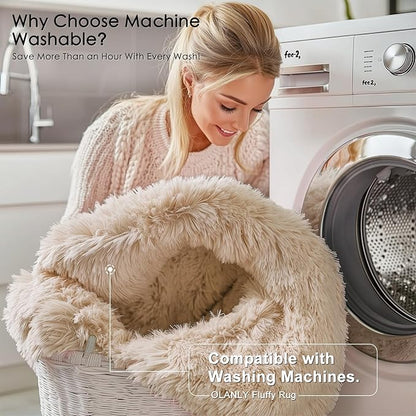 OLANLY 5x11 Machine Washable Large Area Rugs for Living Room, Bedroom, Soft Fluffy Shaggy Bedside Rug, Indoor Floor Carpet for Kids Girls and Boys, Dorms, Nursery, Home Decor Aesthetic, Beige