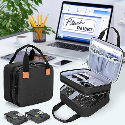 LUXJA Label Maker Carrying Case Compatible with Brother P-Touch PT-D610BT / PT-D410 / PT-D460BT, Storage Bag for Brother Label Printer with Multiple Pockets, Black