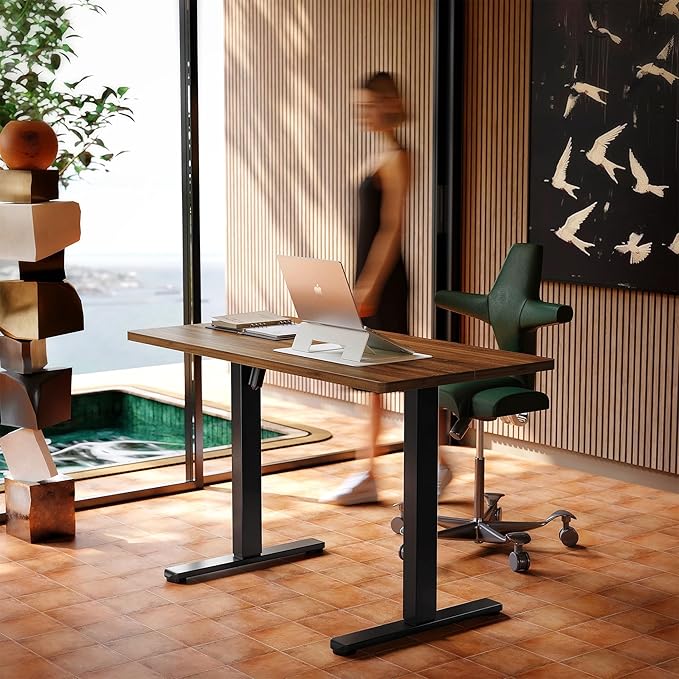 HUANUO Electric Standing Desk,48" x 24" Height Adjustable Desk, 4 Memory Height Settings, Sit to Stand Up Desk for Home Office, with Headphone Hook, Cable Manager, Walnut