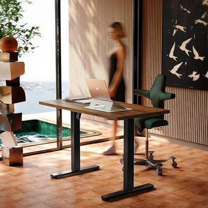 HUANUO Electric Standing Desk,48" x 24" Height Adjustable Desk, 4 Memory Height Settings, Sit to Stand Up Desk for Home Office, with Headphone Hook, Cable Manager, Walnut