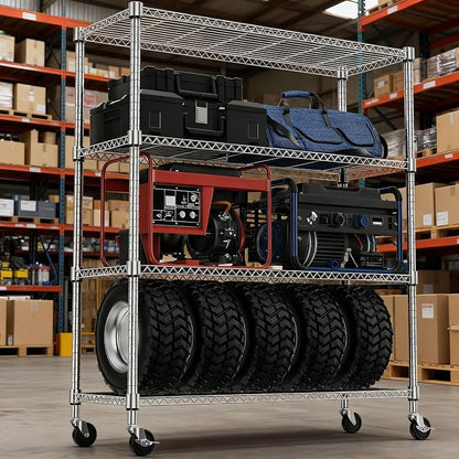 M MZG 1400LBS 47.2" W 4 Tiers Storage Shelves Metal Shelving Unit with Wheels Heavy Duty Garage Shelving Adjustable Wire Shelves for Pantry,Kitchen,Garage,Basement,Chrome 17.7" D x 47.2" W x 62.6" H