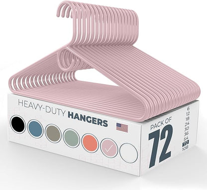 Neaties Heavy Duty Clothes Hangers 50+ Pack (72 Count) – Made in The USA – 8lb Capacity Plastic Hangers for Adult Clothing – Durable for Pants, Coats, Jackets, or Jeans – Pink