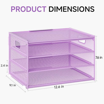 Lavatino 3-Tier Letter Tray Desk Organizer, Mesh Paper File Tray Organizer for Desk, Office Supplies & Home Organization, Fits A4 Paper, Mail, Magazines & Office Accessories (Purple with Handle)
