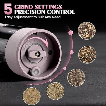 Salt and Pepper Grinder Set Birthday Gifts for Mom Automatic Battery Upgraded Larger Capacity Pink Salt Pepper Set New Apartment Gifts for Housewarming Cooking Gift