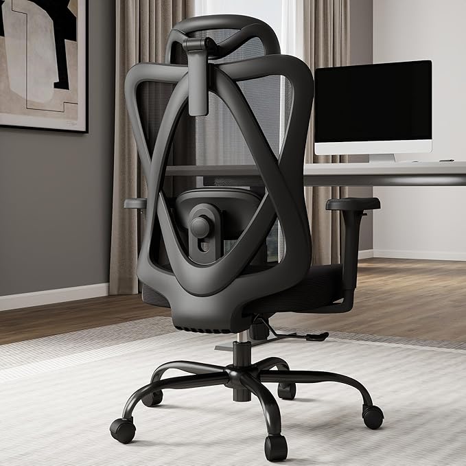 Ergonomic Office Chair with Adjustable Lumbar Support, High Back Mesh Computer Desk Chairs with 3D Headrest and Armrest, 360° Swivel Wheels and Rocking Function, for Home, Office, Black