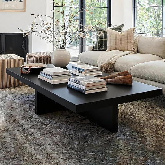 Solid Wood Square Coffee Table 2 Inch Thick Farmhouse Low Minimalist Center Table for Living Room Office