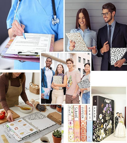 1 Inch 3 Ring Binder Organizer, Three Ring Binder with Clipboard, 5-Tabs Pockets Dividers, Transparent Folder,18 Divider Stikers, BVSSX Decorative Binders for Letter Size 8.5"x11" Paper (Seasons Tree)