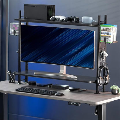 VIVO Clamp-on 40 inch 2-Tier Shelving Unit with Pegboard for Table Accessories, Gaming Devices, and More, Desktop Organizer, Black, DESK-SHELF40G