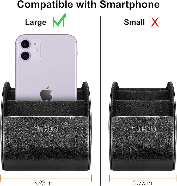 SITHON Remote Control Holder with 5 Compartments – [Upgrade Version] PU Leather Remote Caddy Desktop Organizer Store TV, DVD, Blu-Ray, Media Player, Smart Phones, Heater Controllers (Black)