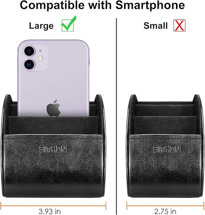 SITHON Remote Control Holder with 5 Compartments – [Upgrade Version] PU Leather Remote Caddy Desktop Organizer Store TV, DVD, Blu-Ray, Media Player, Smart Phones, Heater Controllers (Black)