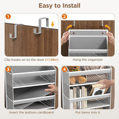 6 Tiers Over The Door Organizer, Heavy Duty Hanging Organizer Storage with Large Capacity Pockets, Behind Door Storage Hanging Shelves for Closet Wall Bathroom Bedroom Nursery Pantry, 1 Pack Grey