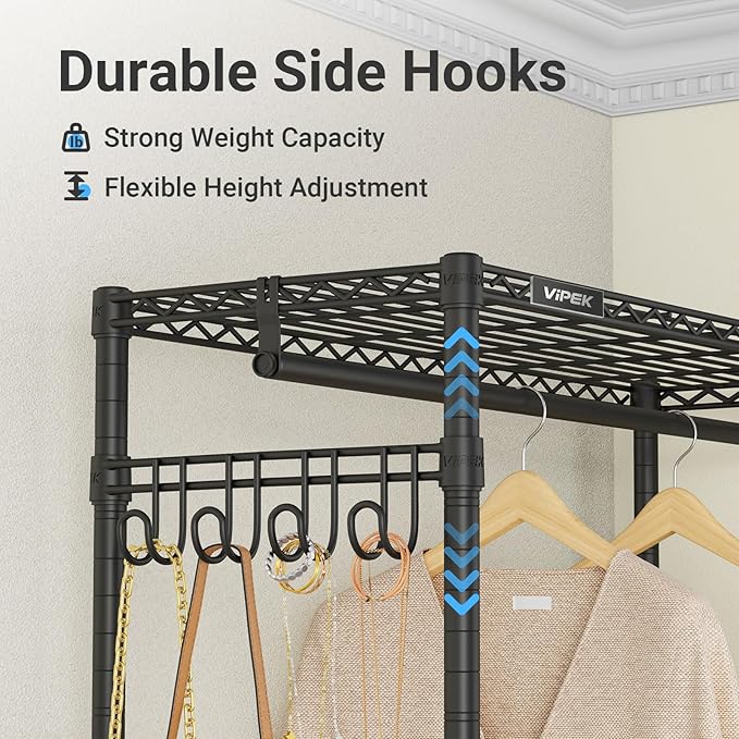 VIPEK R2C Medium Heavy Duty Clothes Rack Rolling Garment Rack with Cover Adjustable Clothing Rack for Hanging Clothes Portable Closets with Double Rods, Black Rack with Black Upgraded Polyester Cover