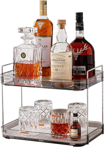 Coffee Bar Accessories, Station Organizers,Large Capacity Storage with Drain Board,Whisky Tray,Mug Tea Cup Holder Coffee Bar Organizer, Smoky Gray