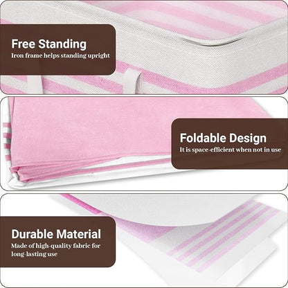 WOWBOX 2 Pack Laundry Baskets, Laundry Hampers, Freestanding Dirty Clothes Hampers with Reinforced Handles & Cross Stitch & Waterproof Coating, for Laundry Bedroom Bathroom Dorm,100L Pink