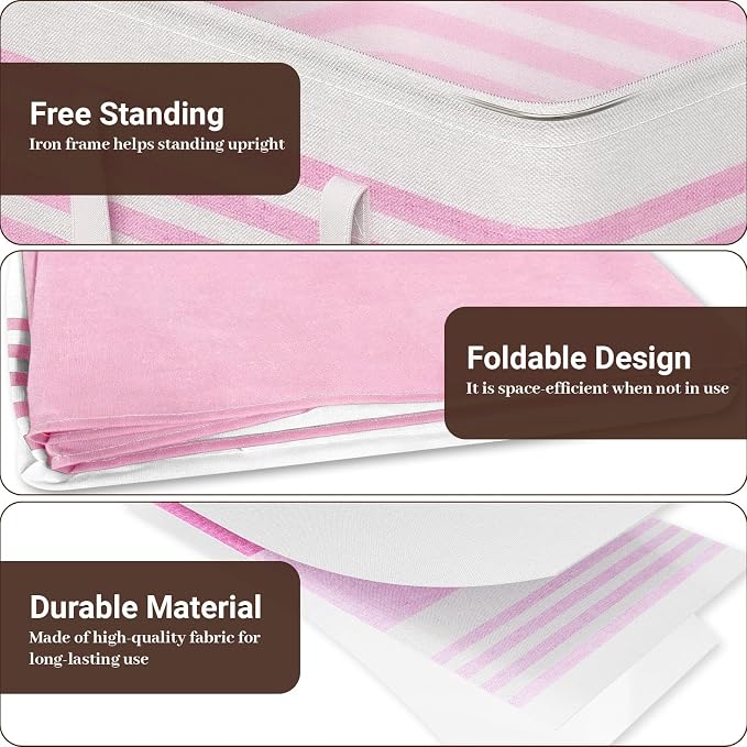WOWBOX 2 Pack Laundry Baskets, Laundry Hampers, Freestanding Dirty Clothes Hampers with Reinforced Handles & Cross Stitch & Waterproof Coating, for Laundry Bedroom Bathroom Dorm,125L Pink